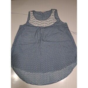 NWOT Le Sample Tank Top Women’s LRG Blue White Horses Scoopnek Lace Yoke B21